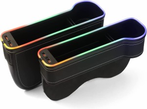 2個セット 車用 サイド収納ボックス シートポケット USB充電 LED雰囲気ライト4種類 隙間ポケット ドリ