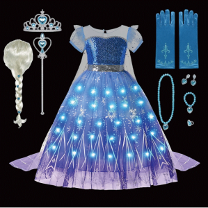 アナと雪の女王 エルサ プリンセス ディズニー 衣装 ディズニー 女の子 光る ドレスLED ライト付き ハロウィーンのコスプレ コスチューム