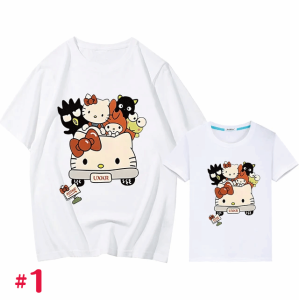 キティちゃん ハローキティプリント 半袖Tシャツ 2枚組 セット親子のTシャツ 母と娘のTシャツ お揃い 半袖Tシャツ＆短パン Tシャツ+ショ