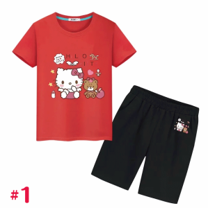 キティちゃん ハローキティプリント Tシャツ+ショートパンツ 半袖＋半ズボン 上下セット 100cm-160cm 綿100%  カラー8色 かわいい Tシャ