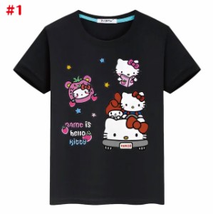 キティちゃん ハローキティプリント Tシャツ 半袖 100cm-160cm 綿100%  かわいい Tシャツ アニメ