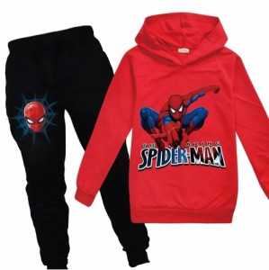 スパイダーマン 長袖 スウェット シャツ パーカー トレーナー パンツ トップス＋パンツ 女の子 男の子 綿100% コットン キュート 可愛い