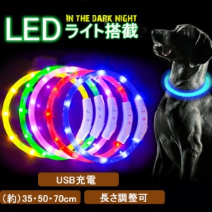 犬用首輪 光る LEDライト 夜 散歩 長さ調整可 常時点灯 点滅 USB充電 ペット 35cm50cm70cm 小型犬中型犬大型