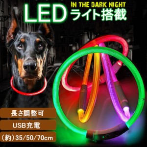 犬用首輪 光る LEDライト 夜 散歩 長さ調整可 常時点灯 点滅 USB充電 ペット 35cm50cm70cm 小型犬中型犬大型