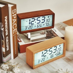 卓上時計 デジタル置き時計 木目調 卓上 北欧 デジタル アラーム 木製 ウッド LED表示 日付 温度 カレンダー 湿度 光る 輝度調節 連続秒