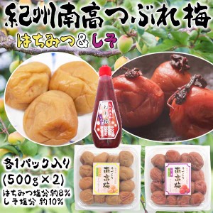 つぶれ梅 はちみつ しそ 各1パック500g(合計2P/1kg) 塩分約8-10% +紀州南高梅 練り梅1本(しそ漬180g) セット 紀州南高梅 和歌山県産 つぶ