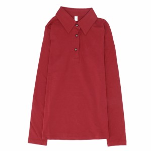 【レッド】【Sサイズ】 カットソー レディース vネック 通販 トップス 春 シャツ オフィス tops 白 おしゃれ 襟付き ロンt ボタン付き ス