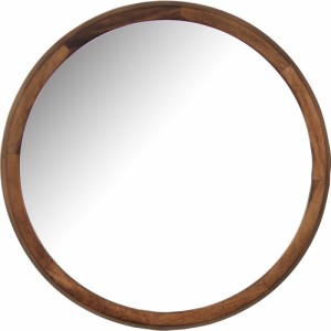 【ブラウン】 鏡 壁掛け おしゃれ 通販 丸 ミラー 銀引き鏡 天然木 Acoustic アコウスティック ウッドウォールミラー 木枠 壁掛けミラー 