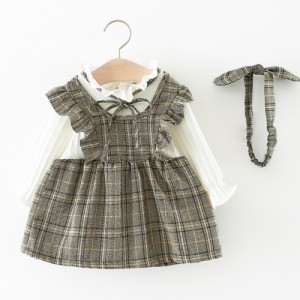 【イエローxチェック】【70cm】 ベビー服 女の子 春 通販 おしゃれ かわいい 子供服 ワンピース 長袖 キッズ ベビー 子ども服 70 80 90 1