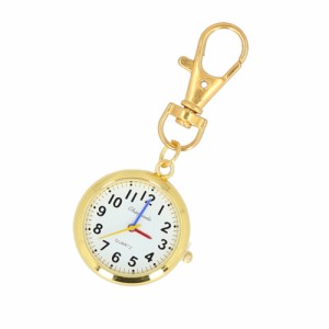 【ゴールド】 ナースウォッチ 通販 時計 キーホルダー 懐中時計 ナスカン おしゃれ キーリング シンプル リュック ランドセル 電池 小さ