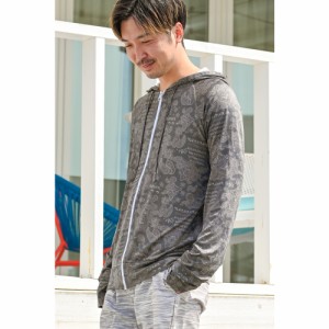 【ペイズリー/チャコール】【L】 ラッシュガード メンズ 長袖 通販 おしゃれ 柄 パーカー 夏 ジップアップ M L XL XXL 海 プール 海水浴 