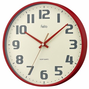【FEW182.RZ.レッド】 掛け時計 音がしない 通販 連続秒針 おしゃれ 壁掛け時計 かわいい 時計 壁掛け 木目調 シンプル ナチュラル リビ