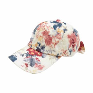 【FLOWER】【VS3-093綿麻風コットン】 帽子 レディース キャップ 通販 おしゃれ 大人 かわいい リボン 後ろリボン ローキャップ シンプル