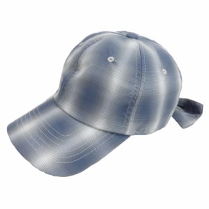 【BLUE】【VS3-100オンブレチェック】 帽子 レディース キャップ 通販 おしゃれ 大人 かわいい リボン 後ろリボン ローキャップ シンプル