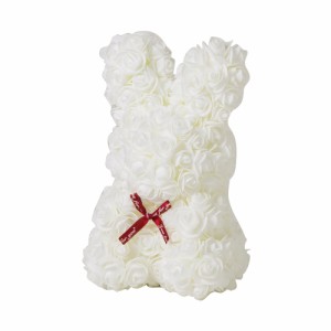 【ホワイト】【ラビット】 アーティフィシャル 通販 アニマル ミニ 人形 ディスプレイ用 クリアケース入り 置き型 バラ 薔薇 お手入れ不