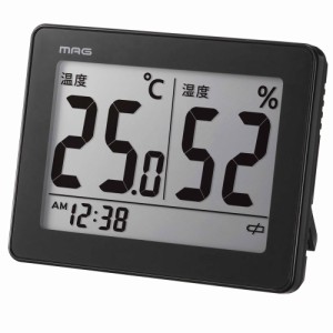 【ブラック】 MAG マグ 温湿度計 デジタル 通販 時計 温度 湿度 小型 置時計 置き時計 掛け時計 温度計 湿度計 見やすい デザイン ミニ 