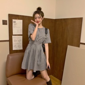 ギンガムチェック 逃げ回り ワンピース 低身長 レディース 夏服
