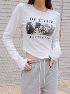 レディース フレアヘム 文字＆フィギュア グラフィック Tシャツ sh099