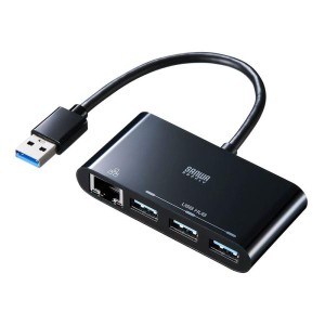 (中古品)サンワサプライ LANアダプタ付きUSB3.0ハブ(USB3.0×3ポート+LAN×1ポート) USB-3H301BK