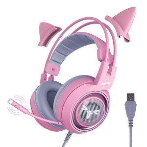 (中古品)SOMIC G951-PINK ゲーミングヘッドセット ヘッドセット 可愛いヘッドホン ゲーム用 ヘッドフォン ヘッドホン サラウンド 7.