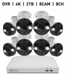 Swann 8CH 4K DVRシステム 2TB バレット型 カメラ8台 8CH 4K DVR Flood Light Bullet  防犯カメラ 防犯 カメラ セキュリティー セキュリ