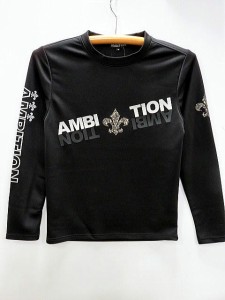 BE AMBITION   ラバープリント　百合ストーン＆ロゴ　クルーネック　長袖Tシャツ　　ビーアンビション