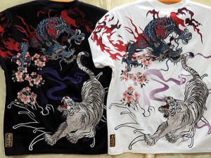 絡繰魂・粋  和柄　半袖Tシャツ　青龍白虎　カラクリ魂