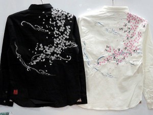 絡繰魂　桜流水刺繍 長袖シャツ　カラクリ魂　和柄シャツ