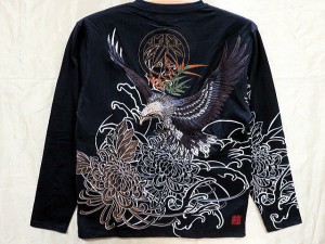 絡繰魂 和柄　長袖Tシャツ　大鷲刺繍　 カラクリ魂