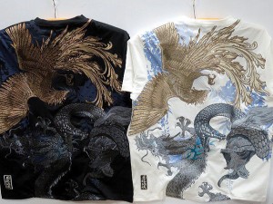 絡繰魂 粋   四神 淡彩刺繍　半袖Tシャツ　カラクリ魂