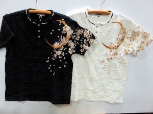 絡繰魂 桜　ジャガード　ヘンリーネック　半袖Tシャツ　カラクリ魂