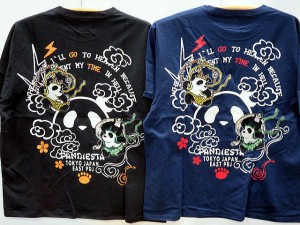 大きいサイズ　PANDIESTA JAPAN　風神雷神パンダ　半袖Tシャツ　パンディエスタ