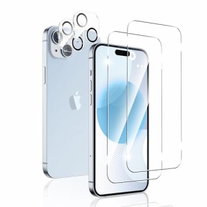 Freeluck iPhone 15 ガラスフィルム 2枚 + iPhone15カメラフィルム2枚4枚セットiPhone15 フィルム 強化ガラ