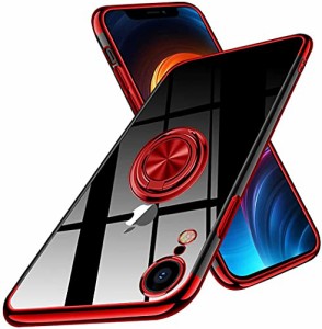 iPhone XR ケース クリア リング付き iPhoneXR カバー リング 透明 耐衝撃 全面保護 磁気カーマウントホルダー スタンド 柔