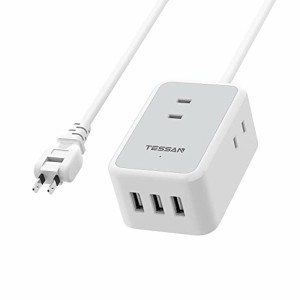 延長コード 2m 電源タップ TESSAN コンセントタップ 延長コード usb付き 3個AC口 三つのUSB-Aポート たこあしコンセント 分