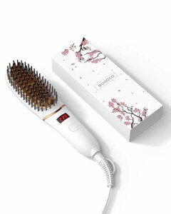 RUNCTY ヘアアイロン ブラシ型 ヒートブラシ 5段階温度調整 120~220℃ 30秒急速加熱 高濃度マイナスイオン ふんわりストレート