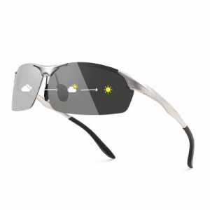 [FEISEDY] 偏光調光サングラス メンズ UV400 オーバル スクエア スモール 小さめ 合金 ハーフリムフレーム 軽量 スポーツ 自転