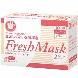 川西工業 クリーンベルズ フレッシュマスク 2PLY 100枚入 ホワイト フリー 2層式 #7035