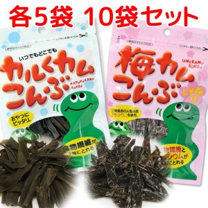 上田昆布 カルくカム昆布、梅カム昆布 しそ梅味 ２種類 １０袋セット 北海道産昆布使用 送料無料 おしゃぶり昆布 昆布加工品