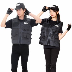 送料無料 男女兼用 スピード スワット アメリカ特殊部隊 SWAT ブラック ポリス 警察 警察官 帽子 ベスト ユニフォーム 制服 男性用 メン