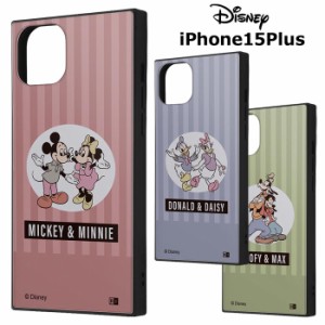 送料無料 iPhone15Plus ディズニー 耐衝撃 スクエア ハイブリッド ケース カバー TPU ソフトケース ハード キャラクター ミッキー ミニー