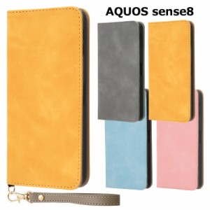 AQUOS sense8 シンプル 耐衝撃 手帳型 PUレザー ケース Raffine ストラップ付 カバー フリップ 手帳型ケース 手帳ケース スタンド機能 グ