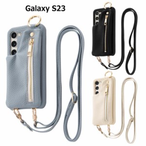 Galaxy S23 シンプル オープン PUレザー ケース ショルダーストラップ ポーチ付 m1n1 カバー 取り付け ネック リング付き ファスナー ソ