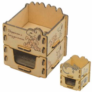 メール便 送料無料 ピーナッツ スヌーピー 組み立て木箱 2段 日本製 木製 フタ ボックス ケース ホルダー カバー 小物入れ 入れ物 収納 