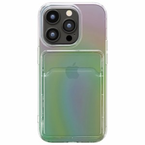 iPhone14Pro ポケット付 抗菌 ソフトケース ソフト ケース カバー スマホ スマホケース スマホカバー オーロラ 偏光 虹色 クリア クリア