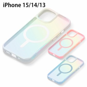 iPhone15 iPhone14 iPhone13 ハイブリッドケース MagSafe対応 ケース クリア オーロラ ストラップホルダー付 カバー ソフトケース ハード