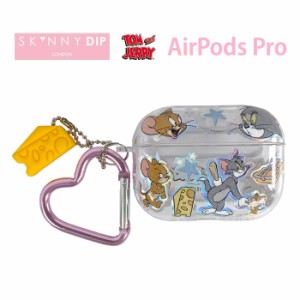 AirPods Pro トムとジェリー x SKINNYDIP クリア ケース カバー カラビナ付き チャーム スキニーディップ ラメ ハードケース 透明 かわい