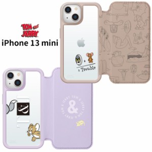 iPhone13mini トムとジェリー ガラス フリップ ケース 手帳型 手帳型ケース カバー 手帳 手帳ケース クリアケース マグネットロック カー