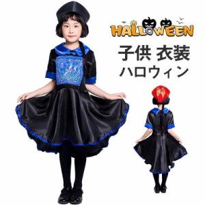 キョンシー コスプレ 子供 ハロウィン 仮装 ゾンビ 衣装 女の子 キッズ チャイナ服 ドレス お札付き 帽子 3点セット パーティー イベント