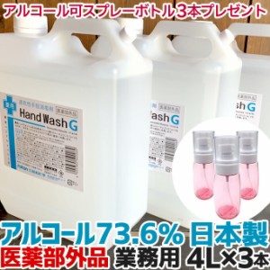 【3本セット】4L×3本 手指 消毒 アルコール消毒液 日本製 70%以上 アルコール除菌 速乾性手指消毒剤 薬用ハンドウォッシュG 4L 業務用 